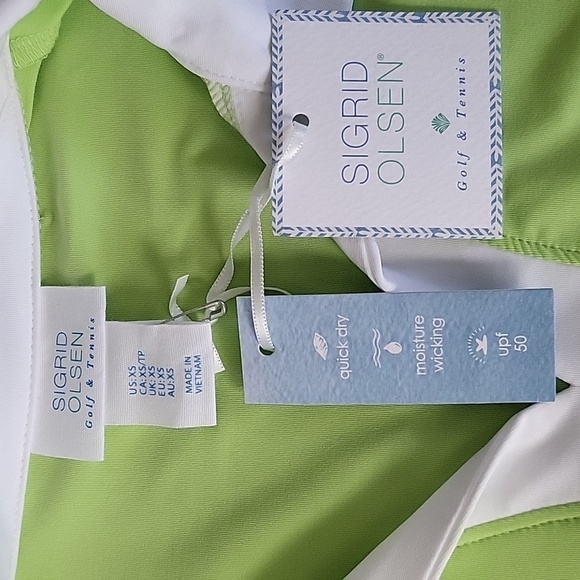 Sigrid Olsen Lime Green Golf Tennis UPF 50 Moisture Wick Quick Dry Top Size XS - Picture 5 of 6